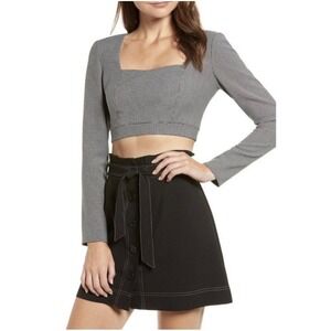 WAVF Houndstooth Square‎ Neck Cropped Long Sleeve Top Women's Size M
